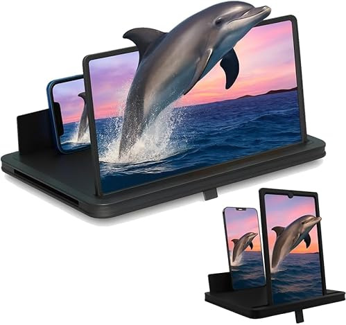 3X Screen Magnifier for Cell Phone, 10” Acrylic Phone Screen Enlarger with Adjustable Stand, Foldable Hands-Free Smartphone Magnifier for Movies, Videos & Streaming (Black)