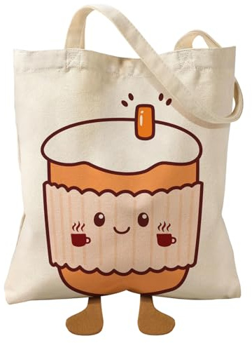Joalpysm Stoffbeutel mit Niedlichem Kaffee Motiv, Lustige Stofftasche mit Doppelseitigem Druck, Canvas Tote Bag mit Magnetverschluss und Innentasche, Leinentasche für Einkauf & Arbeit 40x38cm
