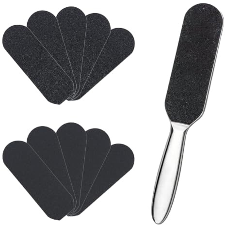 Flintronic Lima de Pie de Acero Inoxidable, Raspador Escofina Doble Cara para Pies con 10 Piezas Papel de Lija para Lima, Raspador Pies Durezas, Reutilizable, para Pedicura