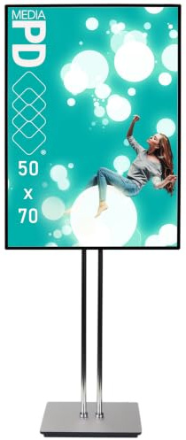 PDmedia LED Infoständer 50x70 cm B2 Höhenverstellbar – Beleuchteter Plakatständer & Info-Aufsteller, LED Menüboard Bodenständer