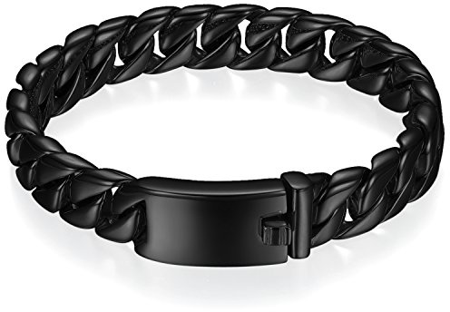 JewelryWe Personalisiert Armband Herren Panzerkette: Edelstahl Groß Schwer Biker Kettenarmband Hochglanz Poliert Panzerarmband Armkette Armreif mit Gravur