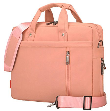 Soft Nylon Shockproof Laptop Case Sleeve Shoulder Messenger Bag Briefcase with Pockets Handles and Detachable Shoulder Strap for 14-15 Inch/MacBook/Notebook/Netbook/Chromebook/Tablet Pink