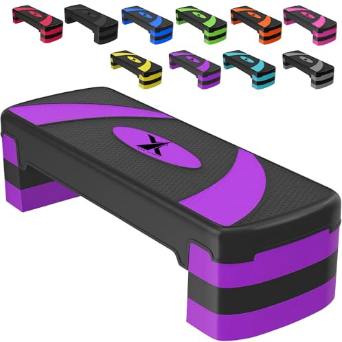 Xn8 Sports Steppers for Exercise Workout Adjustable Height 10cm 15 cm 20cm Sturdy Exercise Step for Gym, Aerobic Steps, Cardio Exercise and Stretching- Exercise Stepper for Home (Purple)
