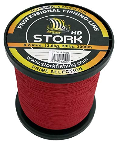 Stork HD, 4-Fach geflochtene Angelschnur 3000m (Rot, 20 lbs / 9,1 kg / 0,19 mm)