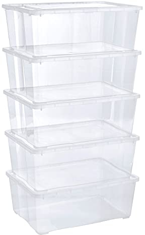 Grizzly 5 x Contenitori Portaoggetti Impilabili con Coperchio Grandi Trasparenti - 10 L - Scatole Portagiocattoli, Per Armadio, Portascarpe, Per Vestiti, Trasloco, Organizer Casa e Ufficio