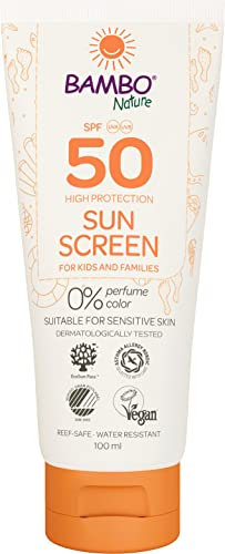 Bambo Nature Crème solaire | 100 ml | Crème solaire Factor 50 pour enfants | Crème solaire résistante à l'eau SPF 50 | Essentiels de vacances pour enfants | Testé dermatologiquement | Sans colorant et