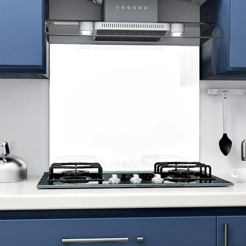 Home Supplies White Tempered Glass Splashback for Kitchen, 6mm Toughened Glass Heat Resistant Splashbacks for Cookers (White, 5060)