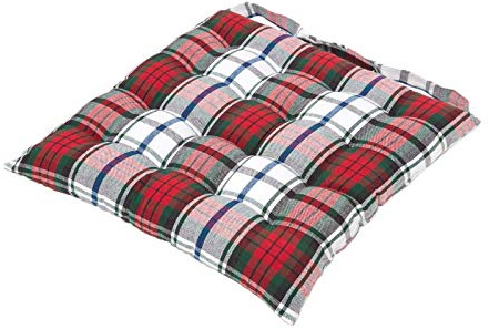 Homescapes Cuscino per sedia quadrato 40 x 40 cm, cuscino per sedia trapuntato in cotone, a quadretti scozzesi, rosso