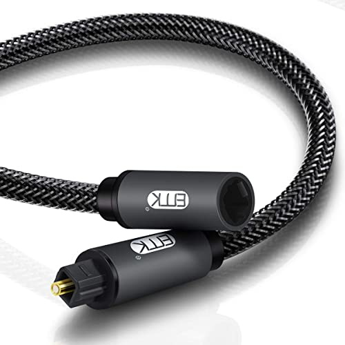 EMK Optical Extension Cable Male to Female Coupler Cord Nylon Braided Jacket 24K Gold-Plated Fiber Digital Extension Adapter Cable for Home Theater Sound bar TV 6.6ft