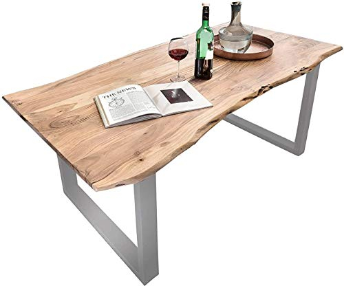 SAM Baumkantentisch 240x100 cm Quarto, Esszimmertisch aus Akazie, Holz-Tisch mit Silber lackierten Beinen