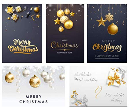 5 Premium Weihnachtskarten Klappkarten 12x18cm mit 5 edlen weißen Umschläge - rechteckige Grußkarten für Weihnachten Karten Postkarten Weihnachtskarten für Weihnachtsgrüsse