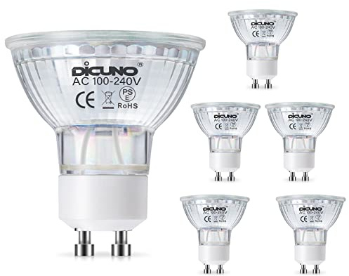DiCUNO GU10 LED Lampe, 6W ersetzt 60W, Tageslichtweiß 5000K, 6er Pack | Reflektor LED Spots, 100-240V, 600lm, 120° Abstrahlwinkel, nicht dimmbar, für Einbaustrahler, Deckenleuchten, Vitrinen, Küche
