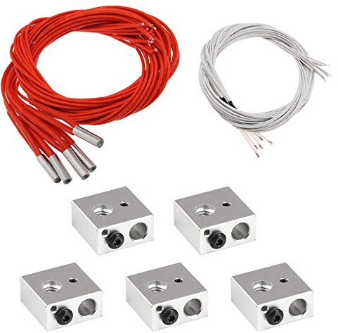 EMSea Heizblock aus Aluminium für 3D-Drucker, 12 V, 40 W, Keramikkartuschenheizung, 6 x 20 mm, Einzelkopf mit Kabel und NTC 100 K Thermistor, Montagewerkzeug-Set, 15-teilig