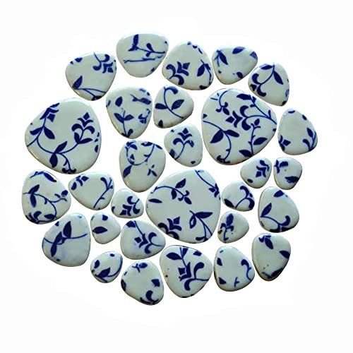 0,5 kg Keramikfliesen für Mosaik-Bastelprojekt glasiert Blau und Weiß Porzellan Oval gemischte Größe Mosaikfliesen für DIY Handwerk Platten Hocker Blumentopf Handgemachte Heimdekoration