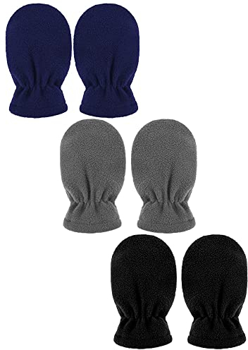 Boyiee 3 Paar Neugeborene Baby und Kleinkind Winter Fäustlinge Handschuhe Fleece (Schwarz, Marineblau, Grau, 0 6 Monate)