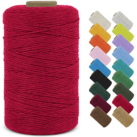 LEREATI Macrame Cord 1mm x 390m Butchers String Cotton Rope Thin Macrame Rope Yarn, Bakers Twine Kitchen Craft Cord for DIY Crafts, Gift Wrapping, Crochet, Jewelry Making, Decoration (Red)