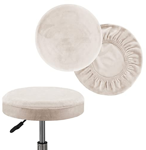 Turquoize 2 Pack Bar Stool Covers Round Stool Covers with Elastic Bands Bar Stool Seat Covers Slipcover Washable Stool Cushion Covers Feature Stretch Thick Fabric, Dia 12-14, Medium, Ivory True