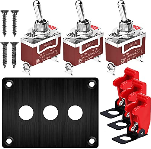 Gebildet 3Gang Rocker Interruttore a Levetta Pannello Metallico 15A 250VAC/20A 12VDC SPST 2Posizione 2Pin Interruttore ON/Off Piastra con Coperchio di Sicurezza
