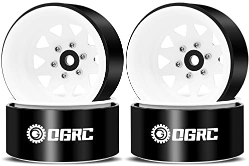 OGRC 4PCS Aluminum 1.9 Inch Beadlock Wheels Negative Offset Wheel Rims for TRX4 TRX6 SCX10 I II III 90046 AXI03007 Redcat GEN7 GEN8 RC4WD D90 1/10 RC Crawler - 12mm Hex (White)
