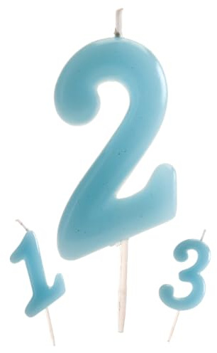 dekora - Geburtstagskerze Zahl 2 Hellblau 5,5 cm für Kuchen, Blau | Zum Dekorieren von Kindergeburtstagskuchen, Feiern der ersten Jahre, Sweet Tables und Familienmomenten