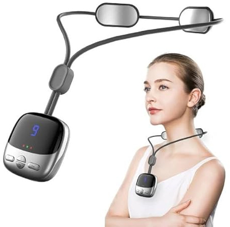 Nackenmassagegerät, Nackenpunkt Massagegerät, Mini Halsketten Nackenmassagegerät 4 Modi 9 Stärken 3 Gänge Heißkompresse Dual Pulse intelligentes Anhänger Massagegerät Für Reisen, Büro(grau)
