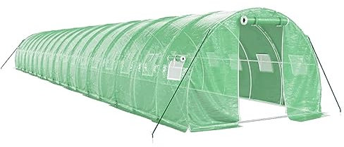 vidaXL Gewächshaus, Foliengewächshaus mit Stahlrahmen, Tomatengewächshaus mit Reißverschlusstür Fenstern, Treibhaus Folientunnel Frühbeet, Grün 54m² 18x3x2m