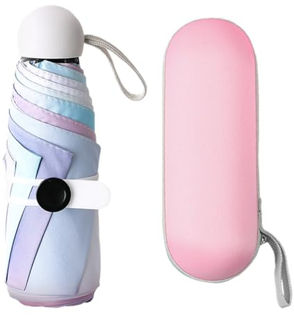 1 Pezzo Ombrello Pieghevole Da Viaggio，ombrello Leggero，mini Ombrello Compatto Con 6 Costole，con 1 Scatola Di Immagazzinaggio per Capsule Rosa，ombrello Colorato per Bambini，protezione Uv Esterna