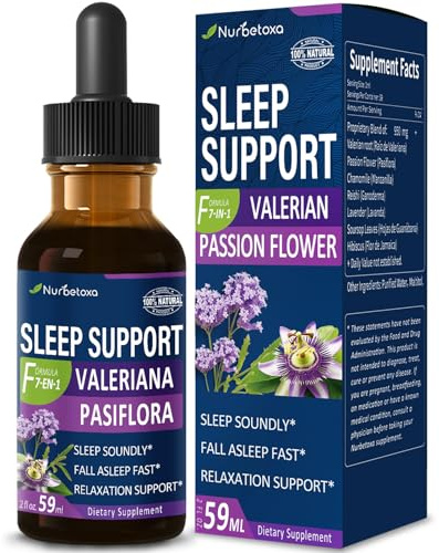 Nurbetoxa Valerian Sleep Support Drops, Gotas de Pasiflora y Valeriana y Lavanda para Dormir Profundamente rapido. Passion Flower & Lavender Extract Liquid Tincture for Fast and Sound Sleep. 2oz