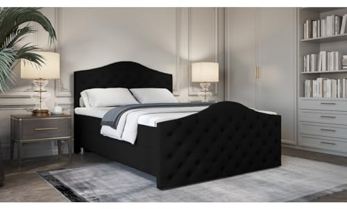 Verona Idee Boxspringbett ROMAA Kontinental 5 Größen Inkl. Lattenrost XXL Bettkasten 140cm x 200cm SCHWARZ Bonell Matraze und Toper 4cm