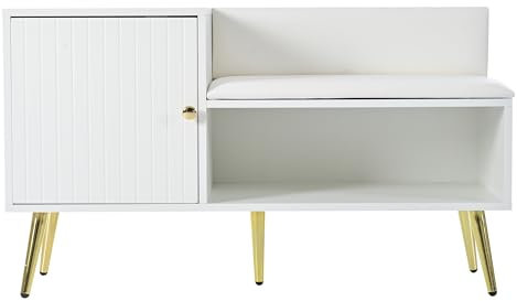 I0I&I0I Moderne Luxuriöse Schuhtruhe in Weiß mit Stauraum, Gepolsterter Sitzbank und Rückenlehne - Perfekt für den Eingangsbereich (B100/T38/H58 cm)