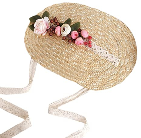 COSSIKA Hut handgemachte Frauen 1800er Jahre viktorianische Hochzeit Teeparty Motorhaube Hut Vintage Blumen Strand für Sonne Stroh Weben Hüte