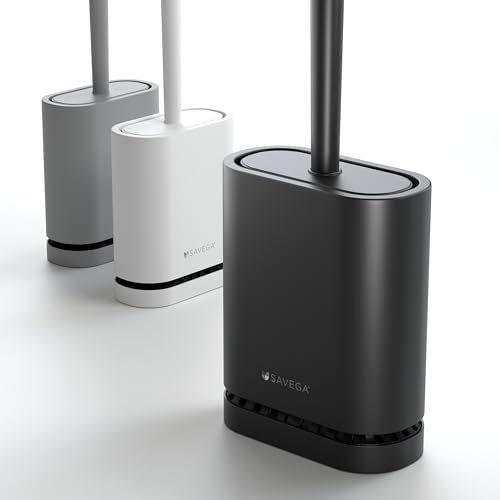 SAVEGA Brosse WC en Silicone - Brosse Toilettes pour Montage Mural - Balai WC sans perçage (Noir)