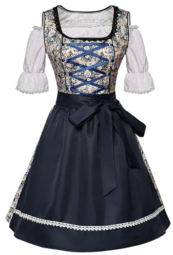 Dirndl Damen Midi Trachtenkleid Dirndl Kleid Mit Schürze Maid Uniform Anzu Kostüm-Set Perfekt Für Fasching Karneval Oktoberfest Outfit Dirndl Midi Damen