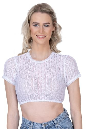 Schöneberger dräkter couture dam Dirndlblus kortärmad av spets creme – vit, Dirndl-blus högstängd för oktoberfest, juli, Kräm-vit, 40