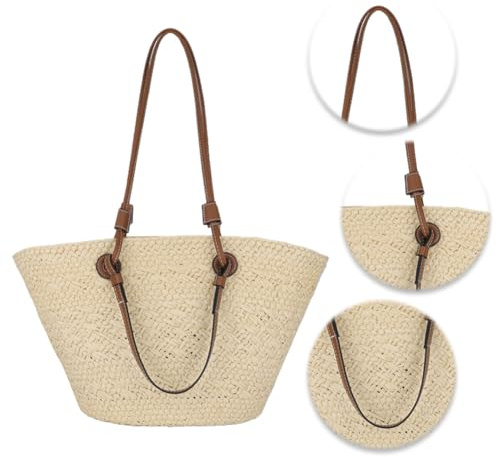 AVZYARDY Strohtasche for Damen, große Kapazität, handgewebte Strandtaschen, Einkaufstasche, Damen-Einkaufstasche, Tasche mit Tragegriff, geeignet for Urlaub, Picknick und Party