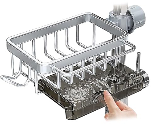LACEEZEN SpüLbecken Organizer, Schwammhalter SpüLbecken für Wasserhähne Durchmesser von 1,78–2,8cm, Runden, Platzsparend Spüllappenhalter Küchen Organizer, Silber