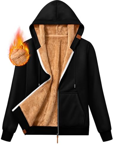 Xnova Dam Huvtröja Långärmad Vinter Bekväm, Ledig Varm Fleece-Huvjacka med fickor, Personlig Plysch Overall Jacka Sweatshirt Sweatshirts Zip Pullover, Svart, XL