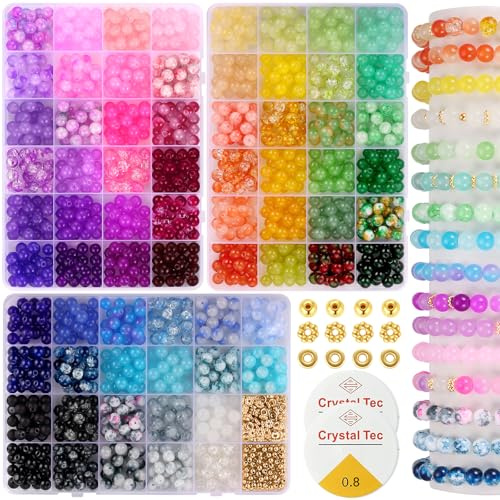 Funtopia 70 Farben Perlen für Armbänder, 8mm 1540 Stück Perlen Set | Glasperlen zum Auffädeln, Runde Edelsteine Perlen Schmuck Selber Machen, Perlen Basteln für Erwachsene Kinder
