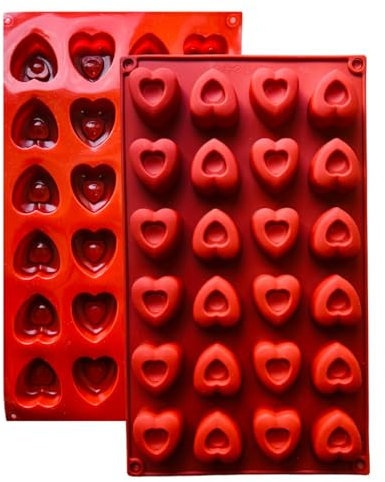 FUNCLIC - Moule Mini Cœurs Creux en Silicone, Revêtement Antiadhésif pour Pâtisserie, Muffins, Brownies, Gâteaux, Pudding, Glaçons, Gelée, Quiches (29 x 17 cm) - 24 Cavités