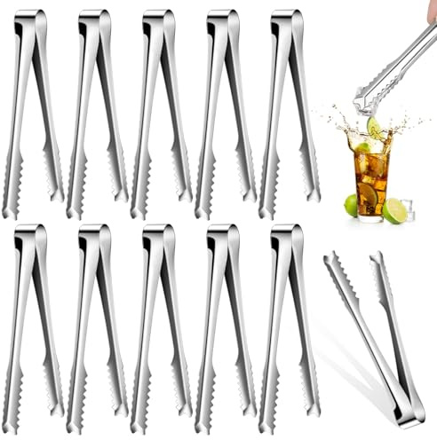 Homgaty 10 Pcs Mini Ice Tongs, Stainless Steel Sweet Serving Tongs for Food | 10 Pcs Stainless Steel Mini Ice Tongs, Food Grade Sweet Tongs for Buffet Wedding Bar Kitchen Party