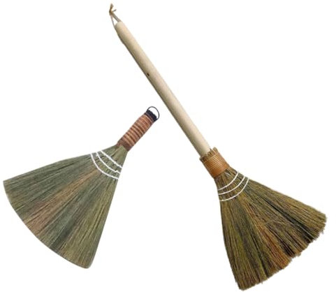 PRETYZOOM 2pcs Handmade Bamboo Soft Broom Set Removable Long Handle, Small Indoor Dust Broom and Large Floor Cleaner for Home and Kitchen