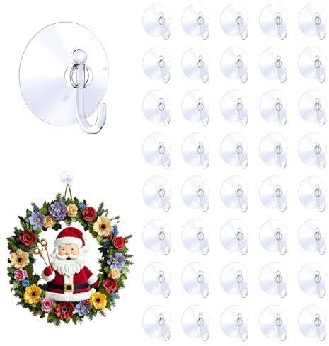 Werownsgso Lot de 40 crochets à ventouse auto-adhésifs pour fenêtre - Ventouses transparentes avec crochets en métal - Extra solides - Pour plafond, cuisine, chambre à coucher, salle de bain