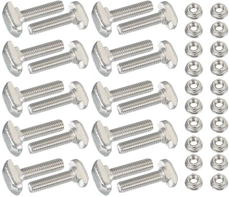 PATIKIL M6 x 25 mm T-Slot Bolts, 1 Set Drop-in Bolt Hammer Head with Hexagon Flange Nuts T-Bolt Stud Sliding Screw for 30 Series Aluminum Extrusion Profile, Silver