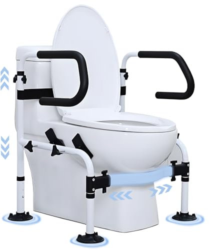 NJUN Apoyabrazos WC Estructura de Apoyo para Personas Mayores, Ancho y Altura Ajustables Asistente para Levantarse del Inodoro con Pasamanos Antideslizantes de Doble Capa y Ventosa Grande,Carga 150 kg