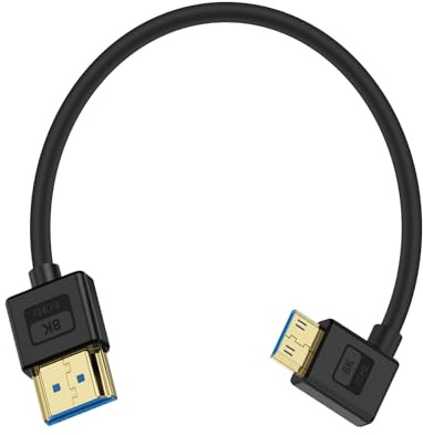 Maxhood 8K Ultra Thin Short Mini HDMI to HDMI Cable 0.3M, Left Angle 90 Degree Mini HDMI to HDMI Cable, High Speed 48Gbps Cable for Camera, Camcorder, Tablet