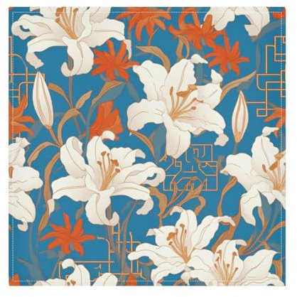 Flache geometrische Muster, Lilie, bunt, Vintage-Servietten, Stoffservietten, wiederverwendbare Servietten, waschbar, Weihnachten, Valentinstag, Stoffservietten für Hochzeit, Stoffservietten, 6 Stück,