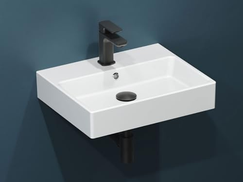 Aqua Bagno, fyrkantigt handfat med tunn kant, högkvalitativ keramik, vit, 50 x 40 cm