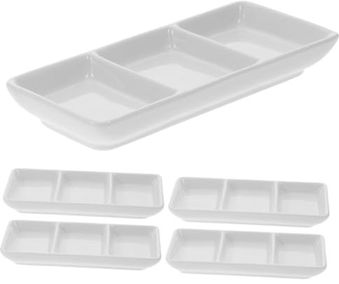 FONDOTIN Set Di Piatti Per Salse in Ceramica Piatti Per Salse A 3 Griglie Piatti Per Servire Snack Multiuso Facili Da Pulire