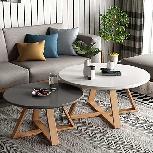 Moderne, minimalistische Couchtische, weiß und grau, 2er-Set, stabil und einfache Montage, ideal für Wohnzimmer, Schlafzimmer, Balkon, 70 cm + Größe