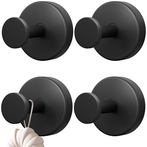Bangbobi Ganchos de succión Extra Fuertes, 4 Piezas, Color Negro, Ganchos con Ventosa, toallero para baño, Cocina, sin taladrar, Ganchos Adhesivos para Pared, Ganchos de Vidrio